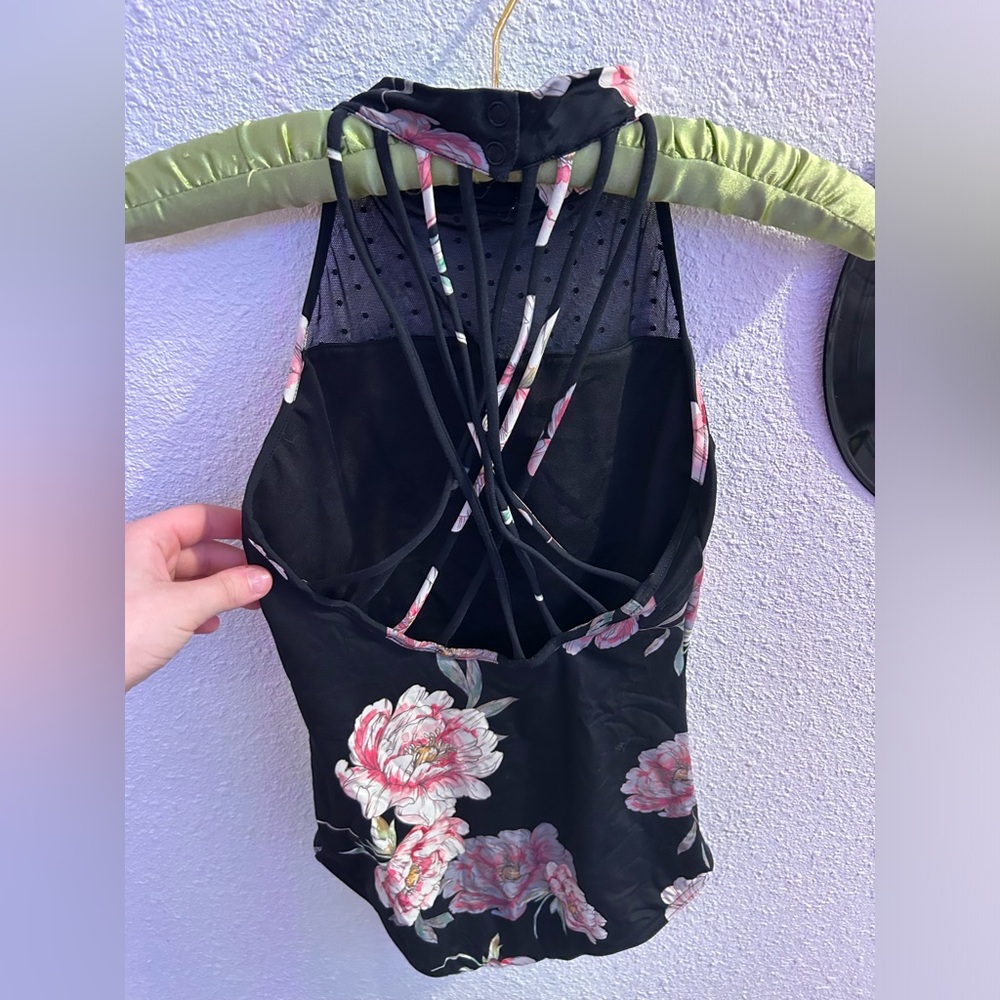 Pink/White/Black Floral/Polka Dot Capezio Leotard Size Medium Women’s